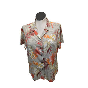 Women's Harley-Davidson Hawaiian Shirt Orange/Tan Floral Print Size XL